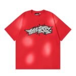 Dark Style: Cartoon Text Pattern Red Shirt