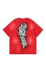 Dark Style: Cartoon Text Pattern Red Shirt - Image 2