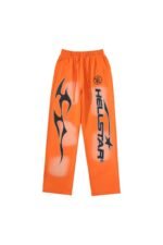 Hellstar Studios flame and logo casual sports pants orange